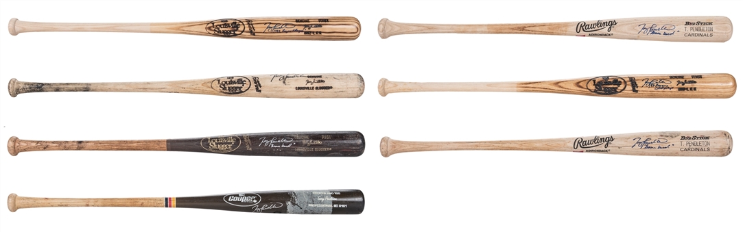 Lot of (7) Terry Pendleton Game Used/Issued Signed Bats From His Collection (Pendleton LOA)